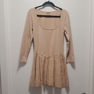 Neutral Scoop Neck Long Sleeve Dress
